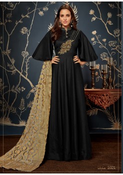 Black Satin Georgette Gown 